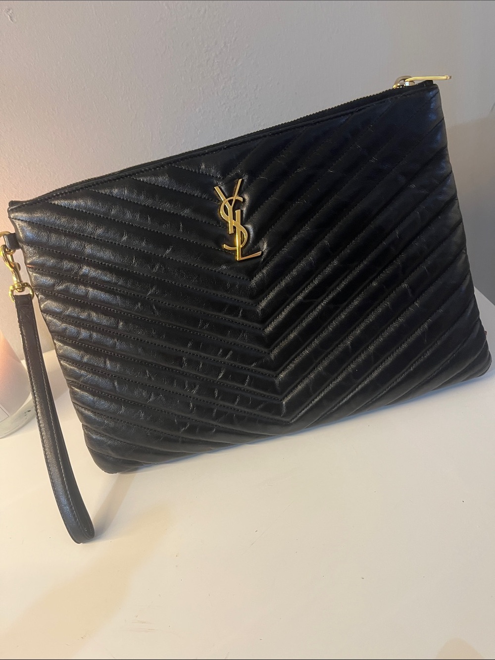 Yves Saint Laurent Crinkled Calfskin - puffy Quilted Clutch Wristlet